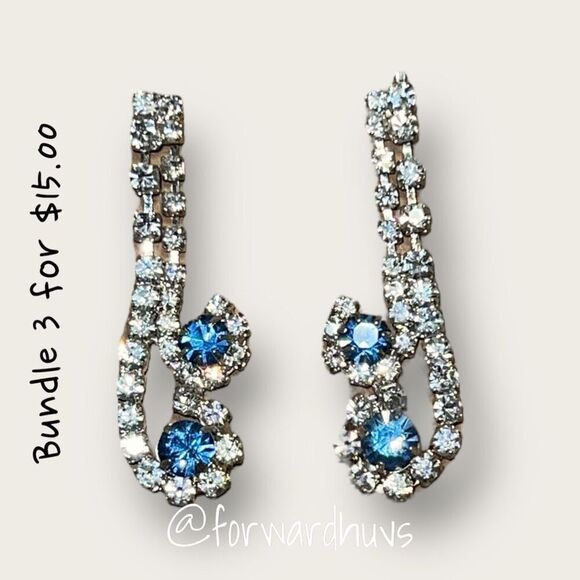Vintage Blue and Clear Rhinestone Earrings - Picture 1 of 6
